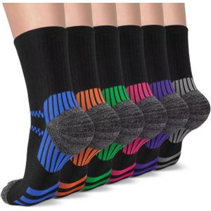 Copper Compression Socks Women and Men 6 Pairs - Circulation Arch Support Plantar Fasciitis Running Ankle Socks (Small-Medium, B1 - 6 Black - Crew)