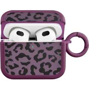 MOWIME Cheetah Print Case for AirPods 3rd Generation, Shockproof Soft TPU Protective Cover with Keychain for Women Girls, Anti Scratch Case for AirPods 3rd Generation, Purple