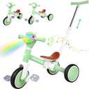 Tricycle for Toddlers 1-3 Year Olds, 5 in 1 Toddler Balance Bike 2-4 Years Old Boys Girls, Push Trike Toys with Adjustable Handle, Birthday Gifts for 2 3 4 5 Year Old Kids Bike (Green)
