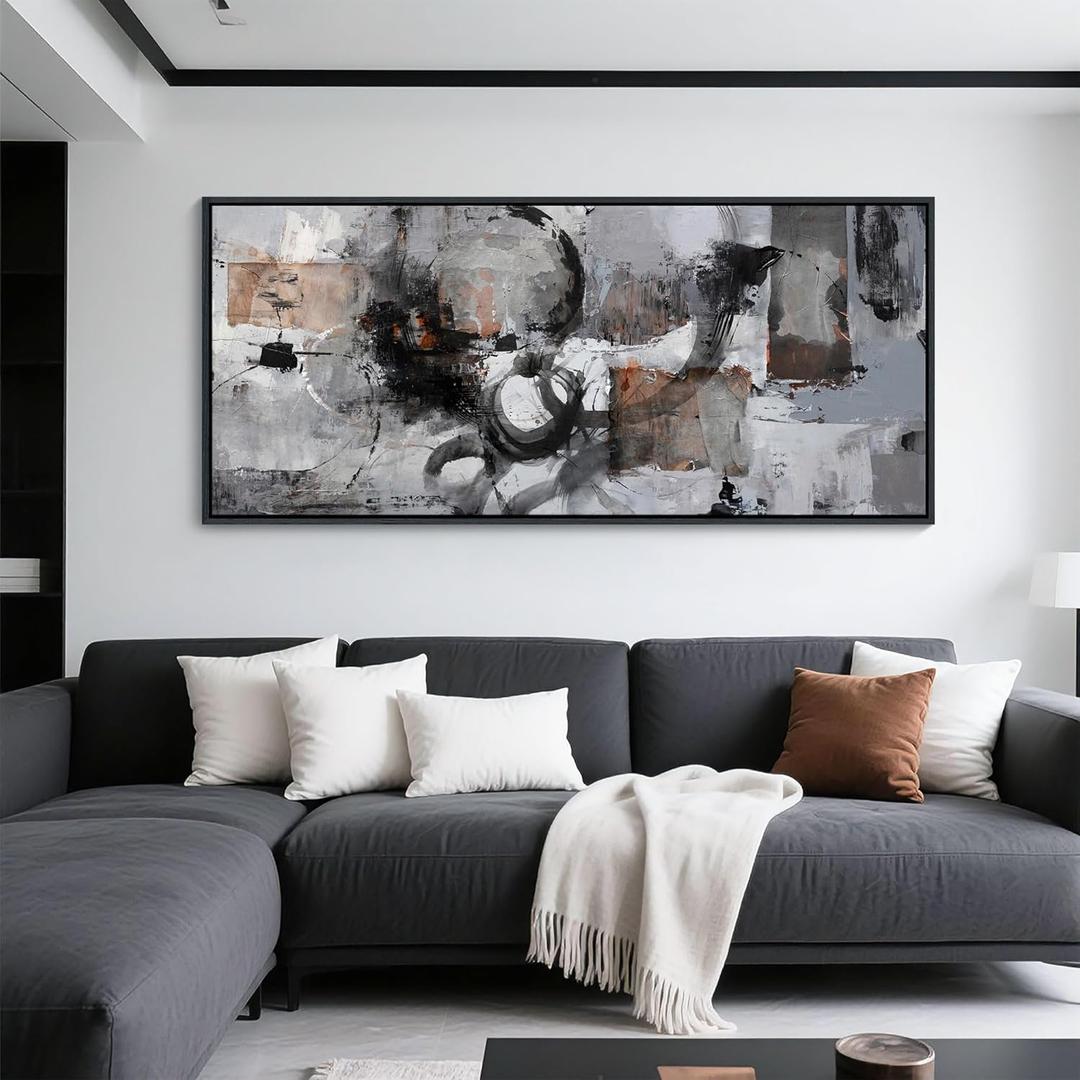 Pogusmavi Large Wall Art Abstract Black And Grey Canvas Wall Art Living Room Paintings Decorations Modern Wall Decor for Bedrooms Framed Artwork for Walls (70"L x 31"W)