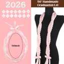 Class of 2026 Graduation Leis with Pearl Bows, 108 Patches Letters and Pearl 2026 Numbers DIY Graduation Ribbon Lei Double Braided Necklace for Senior Night College Grad Party Supply(Pink)