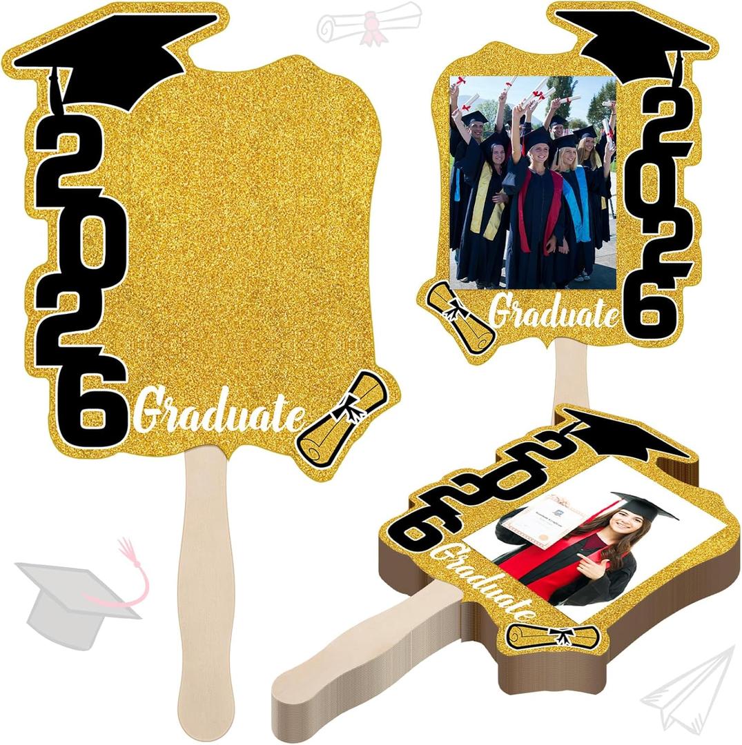 Gilprop 24 Pcs Graduation Cutout Face Fans with Handle Double Sided Personalized Grad Party Supplies Class of 2026 Grad Photo Props Blank DIY Photo Frame Graduation Party Souvenirs