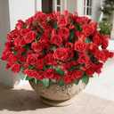 16 Bundles Artificial Roses for Front Door Outdoor Decor, Realistic Fake Silk Bouquets Flowers Faux UV Resistant Real Looking Rose Plants for Garden Balcony Farmhouse Home Spring Summer Decor (Red)
