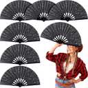 Thyle 6 Pcs Large Folding Fan for Line Dancing Bulk Boots on The Ground Hand Fan Black Popping Clapping Party Favors Decoration Gift for Edm Festival Club Summer(Classical)