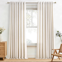 Seeluck 102 Inch Curtains 2 Panels Natural Linen Ivory Cream Flax Burlap Light Filtering Semi Sheer Drapes Privacy Boho Farmhouse Large Window Curtain for Bedroom 52x102