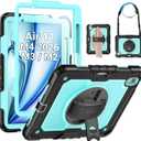 SEYMAC Case for iPad Air 11 Inch M4 / M3 / M2 (2026/2025 / 2024), Heavy Duty Shockproof Protective Case with Screen Protector, 360 Rotating Stand and Hand/Shoulder Strap, Light Blue