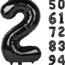 Number 2 Balloon, Black, 40 Inch, Unisex, Birthday Decorations, All Ages, Reusable, Self Sealing, Foil Mylar