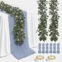 Cinrobiye 11pcs Cheesecloth Table Runner Set 120 Inch – Gauze Table Runner with Napkins, Eucalyptus Garland & String Lights for Wedding Baby Shower Table Decor, Rustic Boho