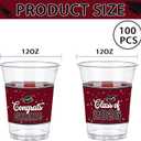 100 Pcs 12oz Graduation Cups Class of 2026 Disposable Graduation Plastic Cups, 2026 Grad Party Cups for Congrats Grad, Class of 2026 Celebration Party Supplies Tableware