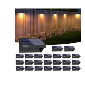 NIORSUN Outdoor Fence Lights, 20 Pack Waterproof LED Solar Fence Lights with 1500mAh Battery, Warm White/Cool White/RGB, Easy-to-Install Wall Light for Deck, Patio, Railing, Stairs, Backyard – Black