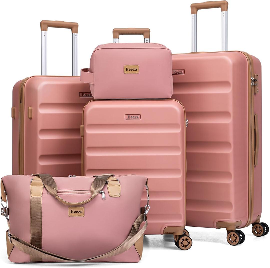 Luggage Sets 5 Piece, Suitcases with Wheels,ABS Hard Case Luggage with TSA Lock Spinner Wheels,Carry On Luggage Set (Pink,20/24/28 Inch), 5PCS