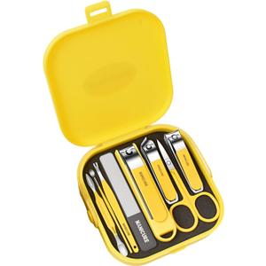 Manicure Set 8 in 1 Stainless Steel, Manicure Pedicure Grooming Kit Set, Nail Clippers Scissors Pedicure Tools Kit - Portable Travel Grooming Kit for Men and Women with Yellow Leather Case