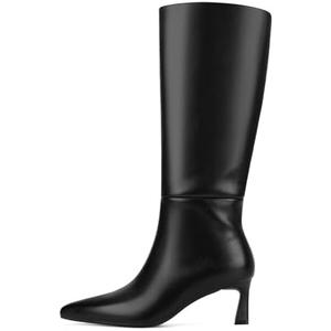 SOVANYOU Kitten Heel Knee High Boots for Women Pointed Toe Tall Boots Wide Calf Boots with Pull-on Style 7