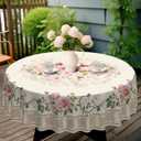 Eikione 60In Round Tablecloths Stain Resistant Tablecloth Wrinkle Free Circle Table Clothes, Washable Reusable Polyester Table Covers (Peony 60In)