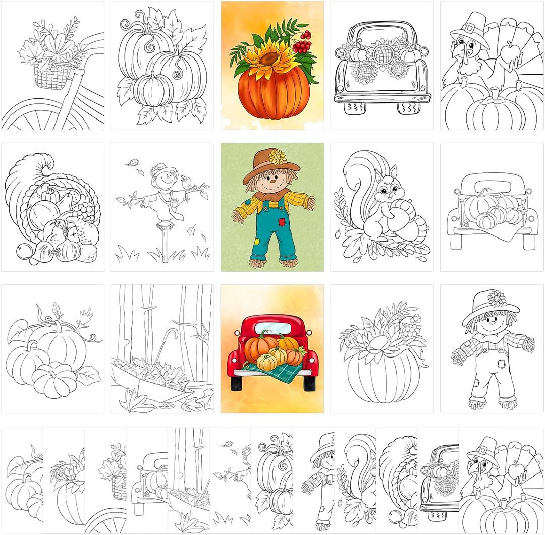 COCHIE 36PCS 8x10 Inches Fall Coloring Pages for Kids, Bulk Color Your Own Thanksgiving Paper Crafts Party Favors, Small Coloring Sheets Thanksgiving Day Gifts