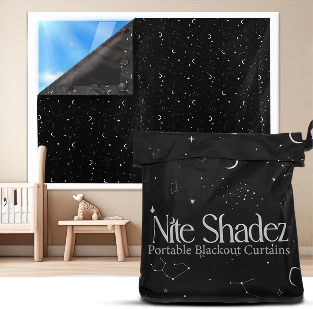 Portable Blackout Curtains (60" x 80") - Travel Blackout Curtains for Baby Nursery w/Stars - Portable Blackout Shades w/UV & Thermal Protection - 20 Stick on Suctions & Velcro Blackout Window Cover (59.8"W x 78.7"L (Pack of 1))