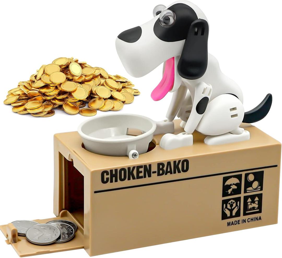 Hungry Dog Piggy Bank, Cute Dogs Steals Coins Like Magic Coin Munching Toy Money Box Birthday Gift for Kids