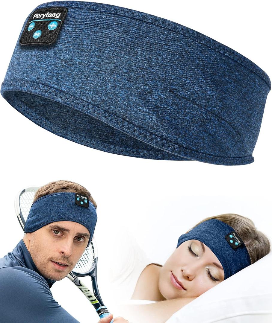 Perytong Sleep Bluetooth Headphones Headband, Sleep Headphones for Side Sleepers, Comfortable Sleeping Headband with Thin Wireless Earphones Microphone Handsfree Ideas for Women Men, PES01