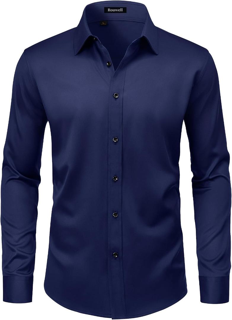 Men’s Wrinkle Free Dress Shirts Regular Fit Long Sleeve Non Iron Business Casual Wedding Stretch Button Down Shirt (S)