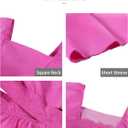 Women Square Neck Short Sleeve Dress 2025 Summer Midi Dresses Crossover Waist Casual Evening Party Vacation Dress (Blue, M)