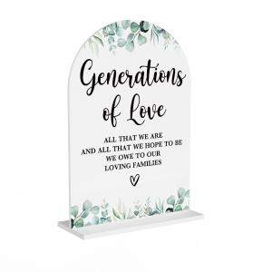2 x Acrylic Wedding Sign Generations of Love Signs for Ceremony Modern Calligraphy Arch Acrylic Table Top Signs for Wedding Reception and Event Party Table Decor (White Eucalyptus Leaves)
