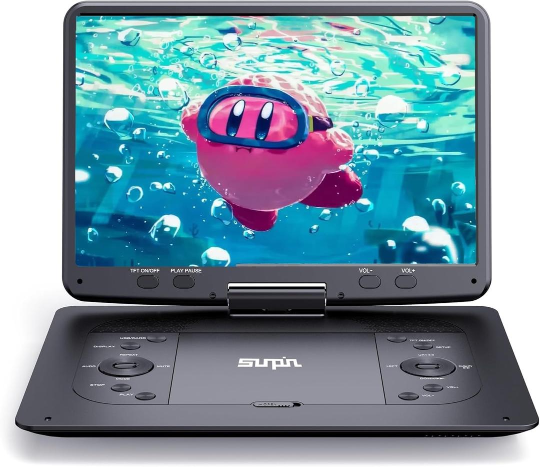 16.9''Portable DVD Player with 14.1''HD Large Screen, 5 Hours Rechargeable Battery, Kids DVD Players for Car Travel, USB/SD Card/Sync TV and Multiple Disc Formats, Black