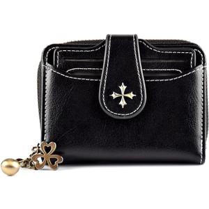 Cute Wallet for Women, Small Leather Bifold Wallet, Vintage Goth Purse Gift with Zipper Coin Pocket, Black