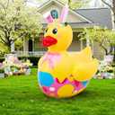 Hungdao 1 Pc 4 ft Easter Inflatable Duck Float Large Blow up Ducks Giant Rubber Duckies with Bunny Ears for Easter Party Decorations Prop Pool Yard Decoration, Air Pump Not Included