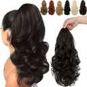 FELENDY Ponytail Extension, 15" Drawstring Ponytail Hair Extensions Wavy Curly Clip in Pony Tails Cute Hairpiece for Daily Use Synthetic Dark Brown