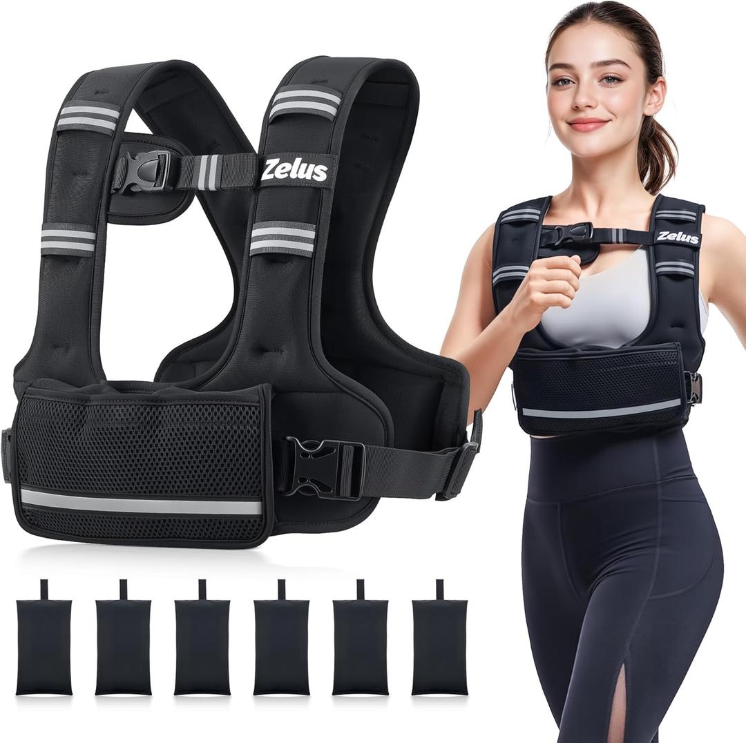 ZELUS Weighted Vest for Women Men, 4-10lb/11-20lb/20-32lb Curve-Fit Ergonomic Design Adjustable Workout Vest with 6 Iron Sand Bags, SGS-Certified Rucking Vest for Strength Training & Cardio Workouts