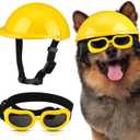 Frienda Dog Helmet and Goggles, UV Protection Doggy Sunglasses and 4 Inch Padded Puppy Motorcycle Helmet Adorable Dog Goggles with Adjustable Belt for Small Dogs Puppy Riding(Yellow,M)