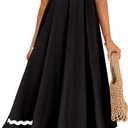 ZESICA Women's 2026 Summer Spaghetti Straps Sleeveless Backless Sundress Flowy Smocked Lace Swing A Line Midi Dress (Black, XL)