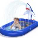 QPAU Splash Pads for Toddlers 1-3, Dark Blue Shark Splash Pad for Kids, Outdoor Play Mat for Babies, Inflatable Sprinkler Pool for Birthday Girl Gifts 1 Year Old Girl