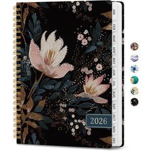 2026 Planner, Weekly and Monthly Planner for Women, January 2026 - December 2026, Hardcover 2026 Calendar Planner Book with Tabs, Inner Pocket, Spiral Bound, Perfect for Office Home School Supplies - A5 (6.3" x 8.5"), Vintage Petals