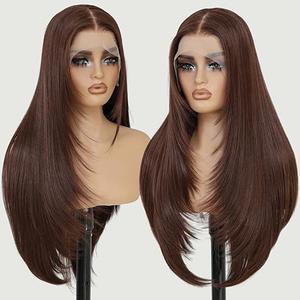 Sheshakewave 13x4 Synthetic Lace Front Wigs Pre Plucked 26 Inch Long Layered Ginger Straight Wigs For Women 100% Futura Premium Fiber Ready to Wear Wig With Bangs Beginner Friendly Daily Party Use