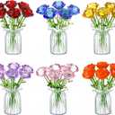 FoldTier 42 Pcs Mini Glass Flower Decoration Hand Blown Glass Flower Figurines Collectible Ornaments with Vase for Mothers Day Birthday Table Centerpiece Garden DIY Craft(Roses)