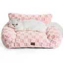 ABCPET Cat Bed Cats Couch for Puppy and Kitten, Fluffy Pet Couch Small Dog Sofa Bed, Supportive Cat Sofa for Indoor Cats, Washable Cover & Non-Slip, 26 inch, Pink