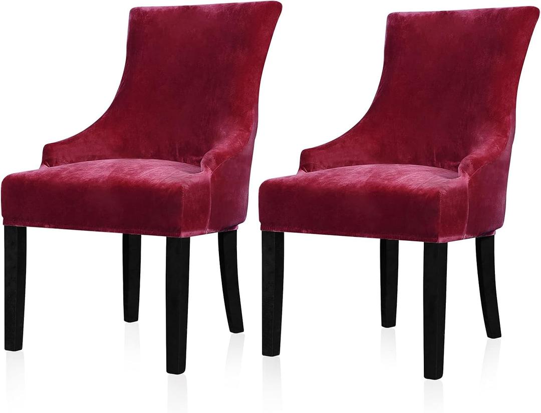 Lellen Velvet Stretch Wingback Chair Cover Slipcover - Reusable Protector Cover for Dining Room Banquet Home Decor etc Machine Washable Hand Washable (Wine, 2PC)