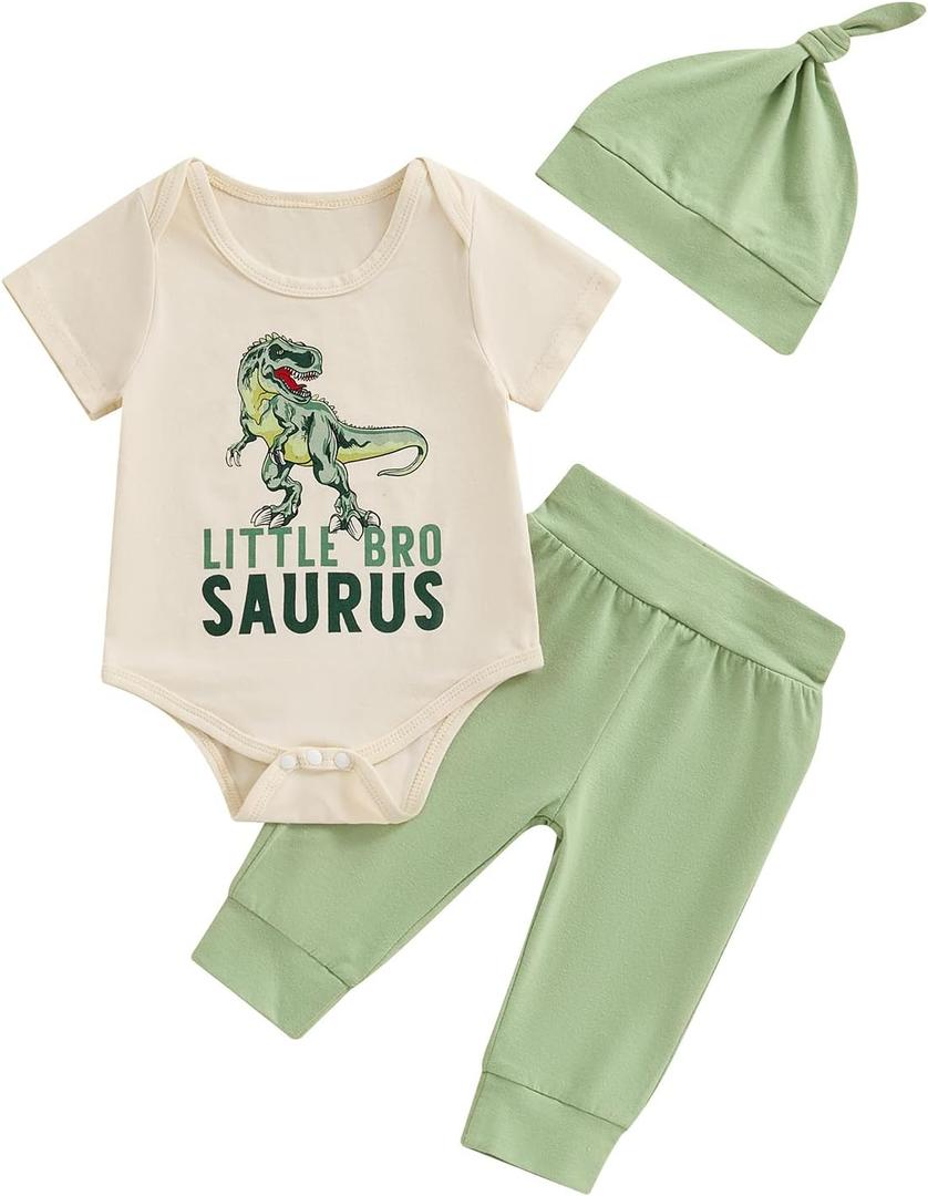 Hoanselay Toddler Infant Baby Boy Dinosaur Short Sleeve T Shirt Romper Pants and Hat Outfits 3pcs Summer Clothes Set (18-24 Months, Green)