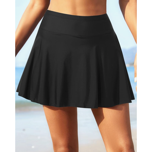 DLOODA Women's Long Swim Skirt UV 50+ High Waist Swim Bottom Multi-Purpose Athletic Sports Tankini Bottom, Large, Black 