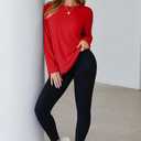 Women's Oversized Long Sleeve Shirts Crew Neck Casual Tops Loose Fit Side Slit Fall Tees (Red, S)