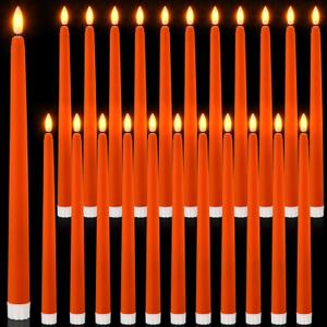 Macarrie 24 Packs Flameless Taper Candles Battery Operated Fake 11 Inch Long Candlelight LED Flameless Candlesticks Flickering Tapered for Christmas Church Prayer New Year Wedding(Orange)