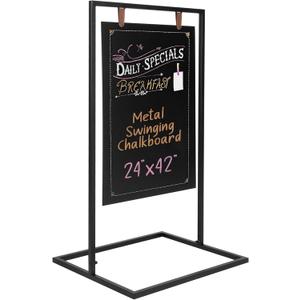 Ilyapa Metal Double Sided Swinging Chalkboard Sign - 24x42 in, Magnetic Sidewalk Sign - A Frame Chalkboard Alternative Menu Board for Restaurant