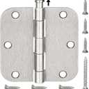 TICONN 48-Pack 3.5 Inch Door Hinges with 5/8" Radius Corner, 3-1/2 x 3-1/2 Inch Iron Bifold Residential Doors Hardware (5/8" Radius Corner, Satin Nickel, 48 Pack)