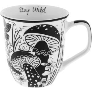 Karma Gifts 14 oz Black and White Boho Mug Mushroom - Cute Coffee and Tea Mug - Ceramic Coffee Mugs for Women and Men (14 Ounces)