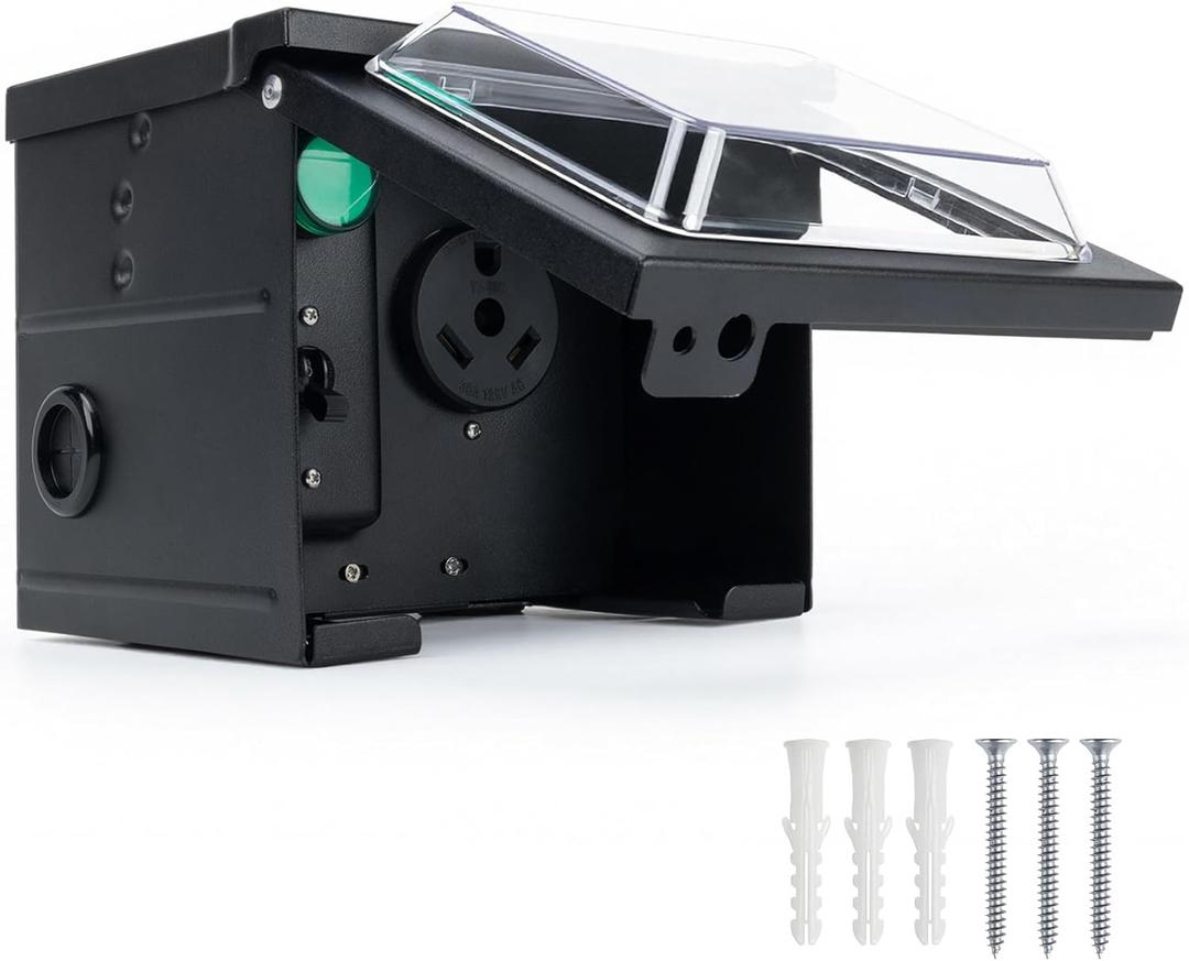 30 Amp RV Power Outlet Box with Breaker, Weatherproof NEMA TT-30R Receptacle, UL Listed 125V Electrical Panel with Transparent Lid & Indicator Light for RV Camper Trailer