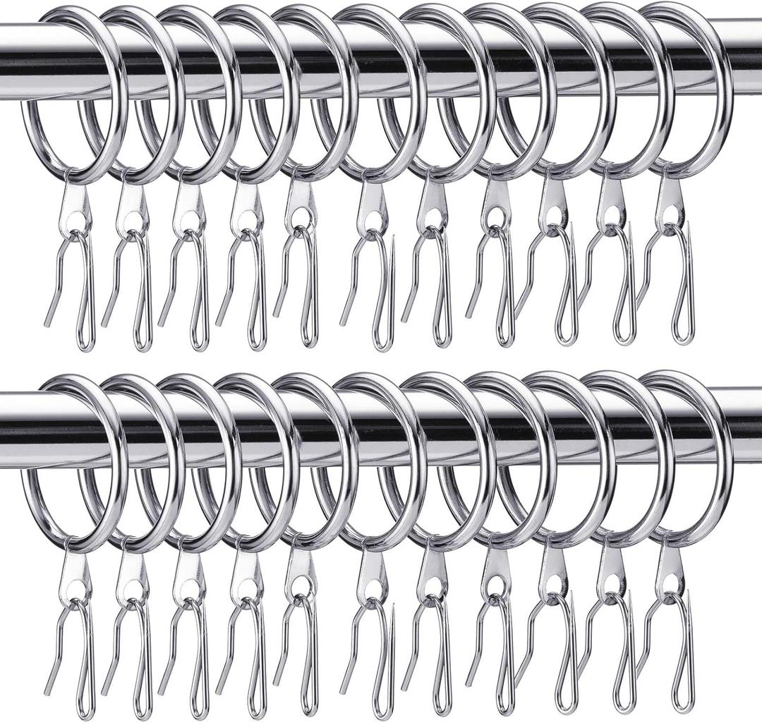 Hotop 60 Pieces 1.26 Inch Metal Drapery Curtain Rings Curtain Hanging Rings and 60 Pieces Metal Drapery Pin Hooks for Drapes Window Door Shower (Silver)