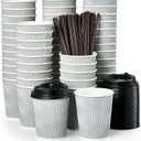 MUCHII 8 oz Disposable Paper Coffee Cups, 100 Count Insulated Ripple To Go Cups With Lids and Straws for Tea, Hot Chocolate, and Drinks