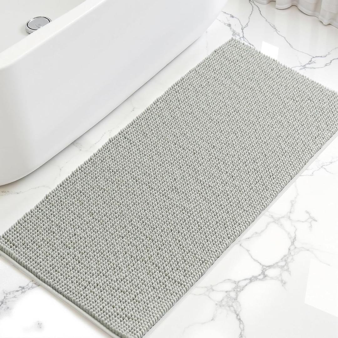 SUBRTEX Bathroom Rugs, 24" x 55" Chenille Bath Rug Soft Short Plush Bath Mat Soft Shower Mat Water Absorbent Shower Mat Quick Dry Machine Washable, Light Gray