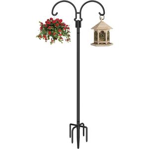 Outdoor Double Shepherds Hook with 5 Prong Base, 60 Inch Adjustable Heavy Duty Two Sided Bird Feeder Pole Stand for Hanging Plant Baskets, Solar Light Lanterns, Hummingbird Feeder, 1 Pack